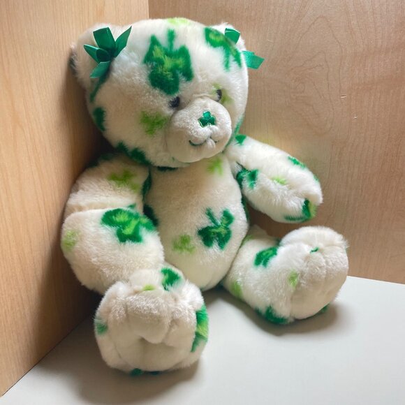 Shamrock Teddy Bear Plush By Build-A-Bear Workshop White & Green 100% Polyester - Picture 7 of 9